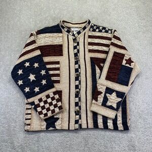 Vintage Drapers & Damons Womens Tapestry Jacket Size XL USA Flag Stars Stripes